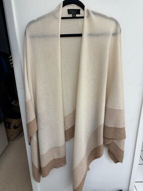 Charter Club Cashmere Cream and Tan Open-Front Poncho Cardigan